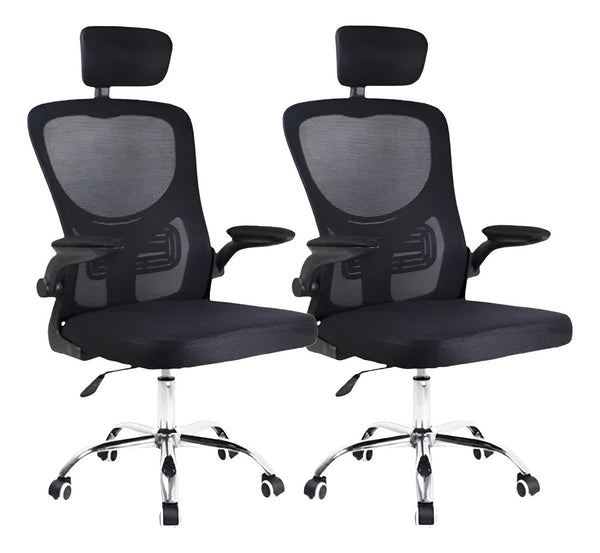 Kit 2 Cadeira De Escritório Giratória Preta Com Rodinhas Cor Preto
